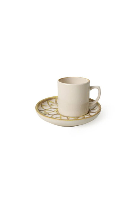 Hermia Juego de tazas de café de 12 piezas, crema y oro